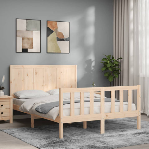 ZNTS Bed Frame without Mattress Double Solid Wood Pine 3192596