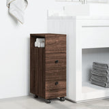 Narrow Bathroom Cabinet with Wheels Brown Oak Engineered Wood 855238