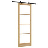 Sliding Door Natural 83 x 232 cm Solid Pine Wood and Glass 3332281