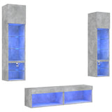 6 Piece TV Wall Units with LED Concrete Grey Engineered Wood 3216625