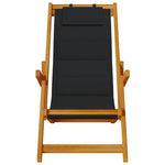 ZNTS Folding Beach Chair with Armrests Black Acacia Wood & Textilene 4108066