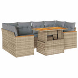 6 Piece Garden Sofa Set with Cushions Beige Poly Rattan Acacia 3327454
