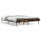 ZNTS Bed Frame Smoked Oak 140x190 cm Engineered Wood and Metal 845038