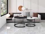 (WF307775BAA) Round Coffee Table, Modern Coffee Table Set of 2 Marble Pattern Top with Metal Frame, N605P245784A