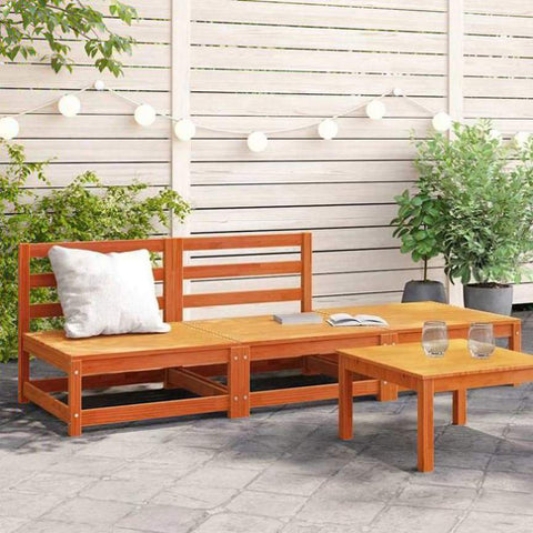 Garden Sofa Armless with Footstool Wax Brown Solid Wood Pine 837967