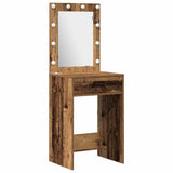 Dressing Table with Mirror Lights 3 pcs Brown Engineered wood 3334225