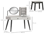 Dressing Table Set with Mirror and Stool, Vanity Makeup Table with 3 Drawers and Open Shelves for T3398P378736