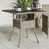 Garden Table with Glass Top Grey 80x80x75 cm Poly Rattan 365522