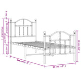 Metal Bed Frame without Mattress with Footboard White 75x190cm 353496