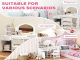 Kids Vanity Table and Chair Set, Girls Dressing Table with 2-Colour LED Mirror, Stool, Cabinet, T3398P552692