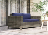 Rattan Sofa, 2 Seater Garden Furniture with Soft Padded Cushion and Armrests, Wicker Garden Loveseat T3398P325215