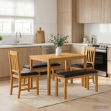 Dining Set 4 pcs Black Solid Oak Wood 3430295