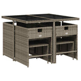 9 Piece Garden Dining Set with Cushions Grey Poly Rattan 3211136