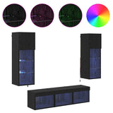 TV Wall Units Wall-mounted 5 pcs Black Oak Engineered Wood 3402925