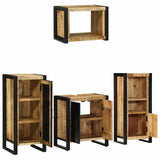Bathroom Furniture Set 4 pcs Brown and Black Solid Mango Wood 3305664