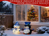 Set of 2 Lighted Plush Penguin and Snowman Christmas Decorations, Pre-lit Pull Up Holiday Decor with 46065456