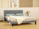 Double Bed Frame with 5-Level Adjustable Linen Upholstered Headboard, Wooden Slats Mattress T3398P330372