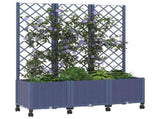 Garden Planter with Trellis&Wheels Blue Grey 120 x 40 x 146 cm 3423058