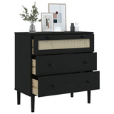 Drawer Cabinet SENJA Rattan Look Black 80x40x80 cm Solid Wood Pine 358024