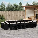 17 Piece Garden Dining Set with Cushions Black Poly Rattan 3211242