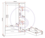 ZNTS Nevada 3 Door 2 Drawer Mirrored Wardrobe Bedroom Set 100-108-037