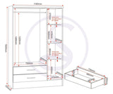 ZNTS Nevada 3 Door 2 Drawer Mirrored Wardrobe Bedroom Set 100-108-033