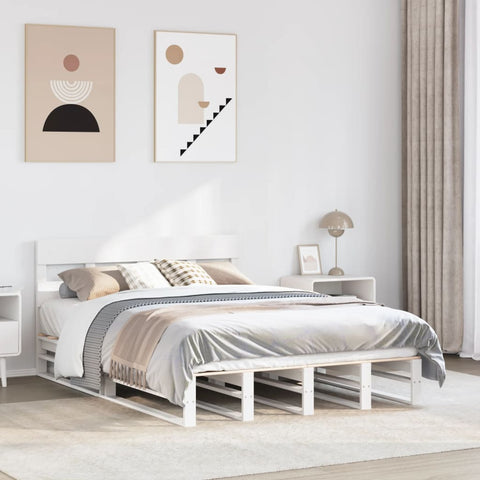 ZNTS Bed Frame without Mattress White 120x200 cm Solid Wood Pine 3302292