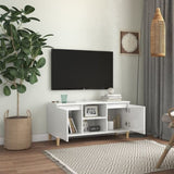 TV Cabinet & Solid Wood Legs High Gloss White 103.5x35x50 cm 805965