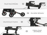 4 Wheel Rollator with Seat and Back, Folding Mobility Walker with Carry Bag, Adjustable Height, Dual T3398P344117
