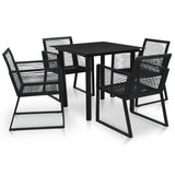 Dining Set Black PVC rattan, powder-coated steel, glass 3058282