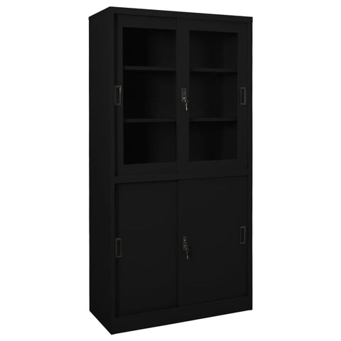 Office Cabinet with Sliding Door Black 90x40x180 cm Steel 335964