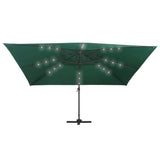 Cantilever Garden Parasol with LED Lights and Aluminium Pole 400x300 cm Green 47005