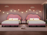 3ft Single Upholstered Bed with LED Adjustable Cute Cloud Headboard, Soft Velvet Bed Frame with N652P241968P