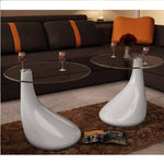 ZNTS Coffee Table 2 pcs with Round Glass Top High Gloss White 240322