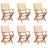 Folding Garden Chairs 6 pcs Beige Fabric and Solid Wood 3214584
