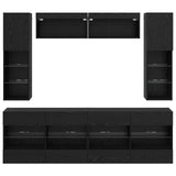 TV Wall Cabinet Set with LED 6 pcs Black Oak Engineered Wood 3402997