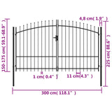 ZNTS Fence Gate Double Door with Spike Top Steel 3x1.75 m Black 145737