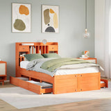 Bookcase Bed without Mattress Wax Brown 135x190 cm Double Solid Wood Pine 3308977