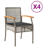 Garden Chairs with Cushions 4 pcs Grey Poly Rattan Acacia Wood 366252