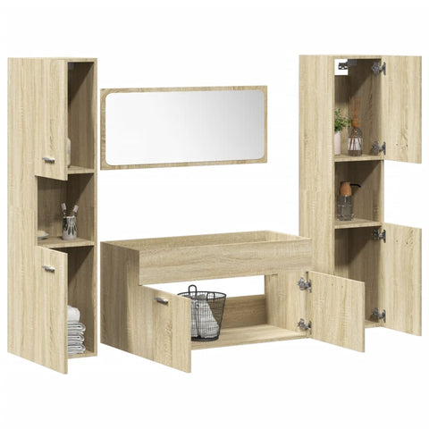 ZNTS 4 Piece Bathroom Furniture Set Sonoma Oak Engineered Wood 3325000