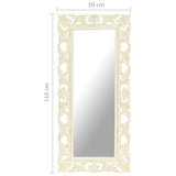 321643 Hand Carved Mirror White 110x50 cm Solid Mango Wood
