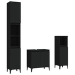 ZNTS 3 Piece Bathroom Furniture Set Black Engineered Wood 3185590