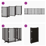 Dog Gate with Door Foldable 6 Panels Black 300 cm Solid Wood Fir 352287