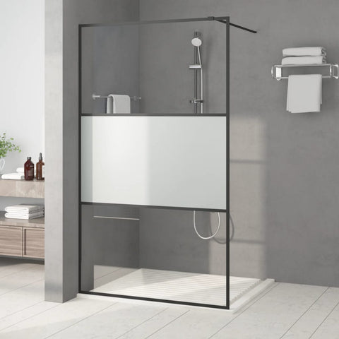 Walk-in Shower Wall Black 115x195 cm Half Frosted ESG Glass 152108