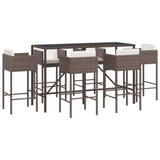 7 Piece Garden Bar Set with Cushions Brown Poly Rattan 3203933