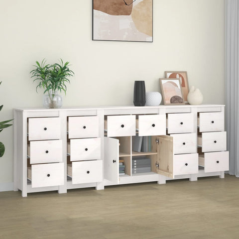 ZNTS Sideboard White 230x35x80 cm Solid Wood Pine 3114090