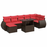 8 Piece Garden Sofa Set with Cushions Brown Poly Rattan Acacia 3326685