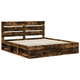 Bed Frame Smoked Oak 180 x 200 cm Solid Pine Wood 3411716