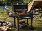 110 x 45 x 102 cm Black Cart-Style Charcoal Grill with 2 Side Tables 700&degC High-Temperature 45835967