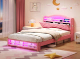 3ft Single Upholstered Velvet Bed Frame, LED Bed Frame with Charging Station & Diamond Tufted N652P399022P